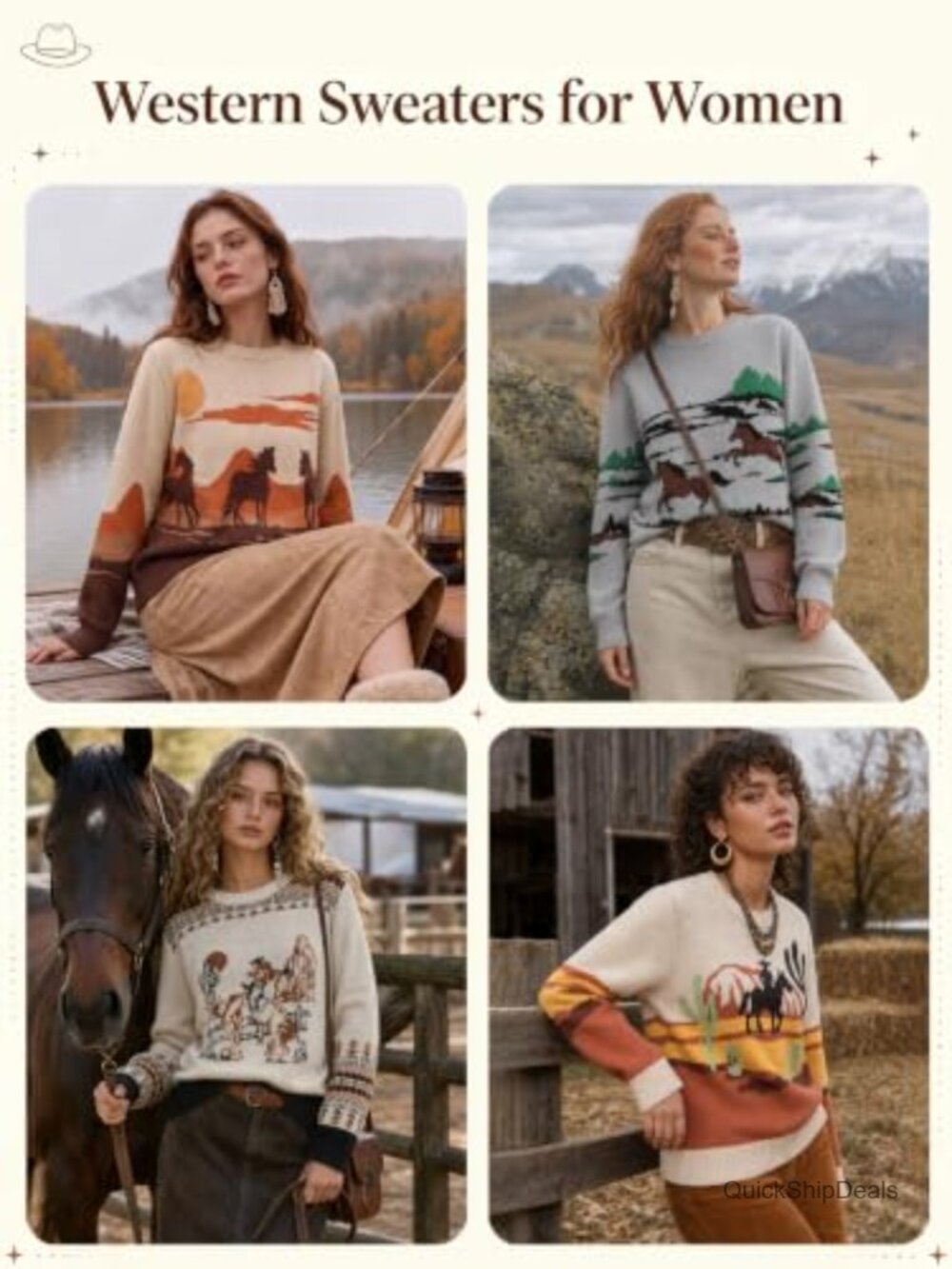 Western Cowgirl Horse Print Pullover Sweater Crewneck Long Sleeve - Picture 5 of 6
